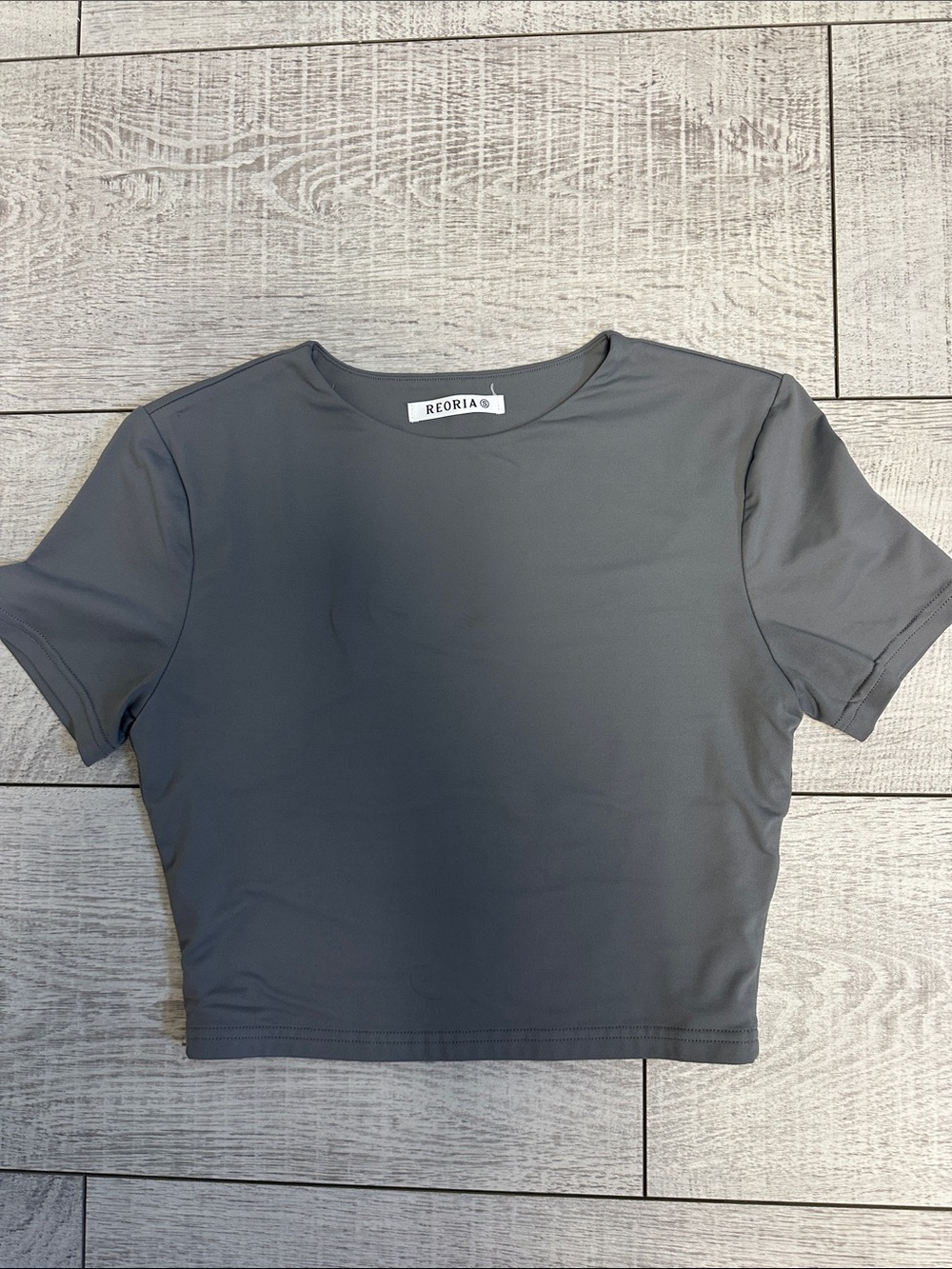 ReoRia Gray Short Sleeve Crewneck Crop Top